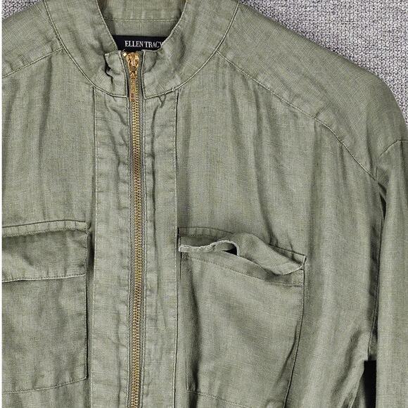 ELLEN TRACY WOMEN'S MILITARY GREEN 100% LINEN UTILITY JACKET SIZE SMALL - Picture 12 of 12
